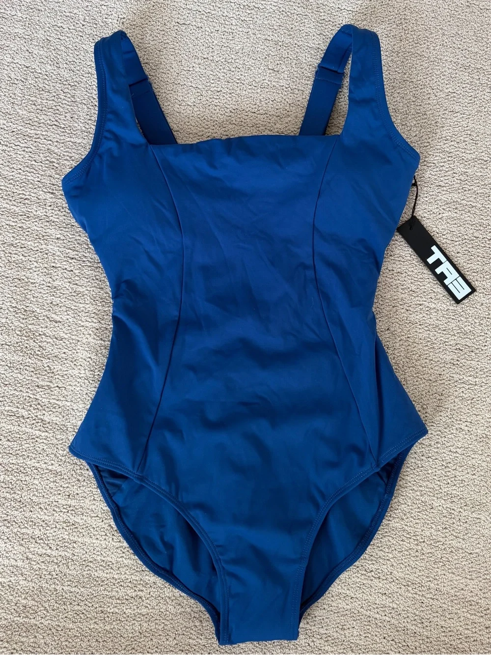 TA3 Squarey one piece swimsuit navy blue corset snatched Shapeware medium short